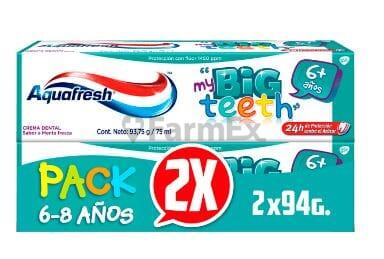 Pack 2 Aquafresh pasta dental "Big Teeth 6-8 years" x 93,75 g / 75 mL GSK